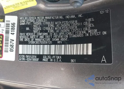 2013 Toyota Sienna Xle 7 Passenger from USA, damaged, VIN 5TDDK3DC7DS056120